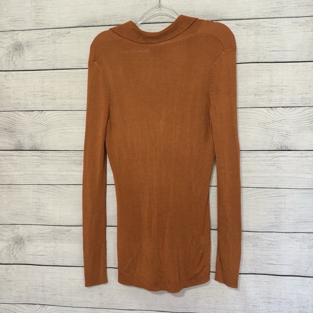 St. John NWT Ribbed Knit V-Neck Sweater Blouse Orange Sz Large Party Modern $495 - Picture 8 of 9
